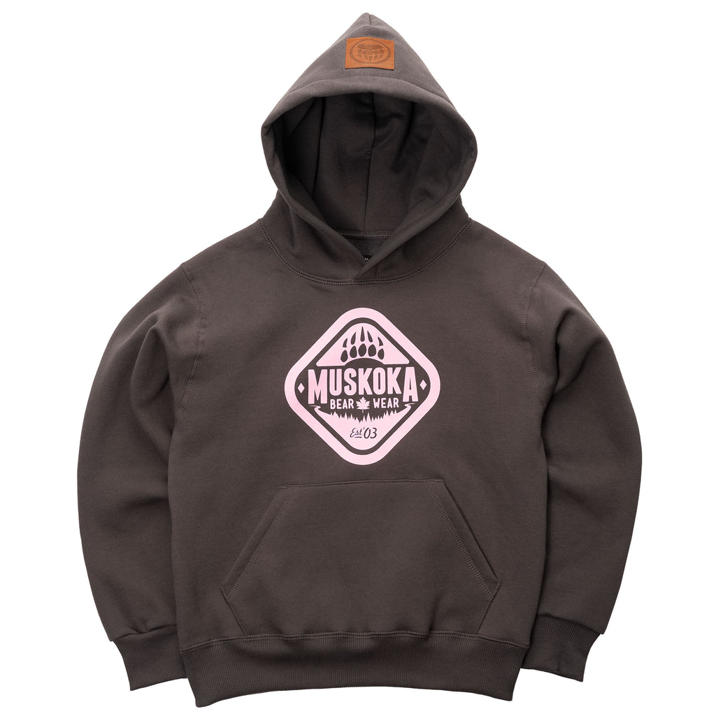 Muskoka Bear Wear – Youth Classic Hoody in Dark Charcoal with Pink