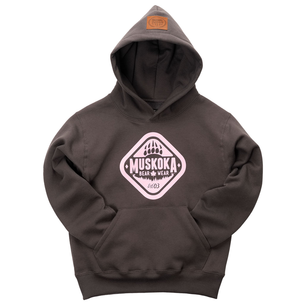 Muskoka Bear Wear – Youth Classic Hoody in Dark Charcoal with Pink