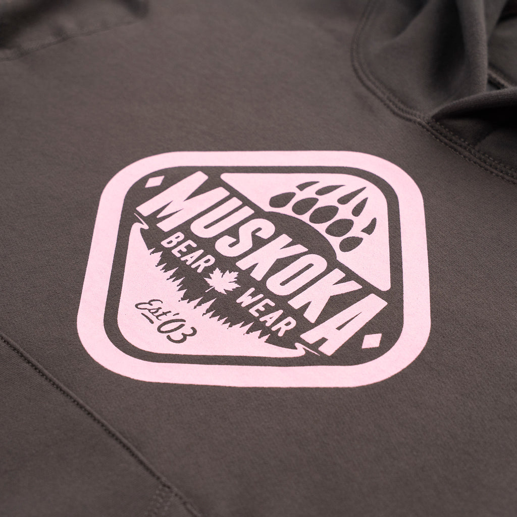 Muskoka Bear Wear – Youth Classic Hoody in Dark Charcoal with Pink