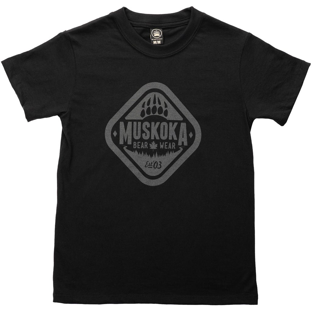 Muskoka Bear Wear – Youth T-Shirt (Organic Cotton) in Black with Charcoal