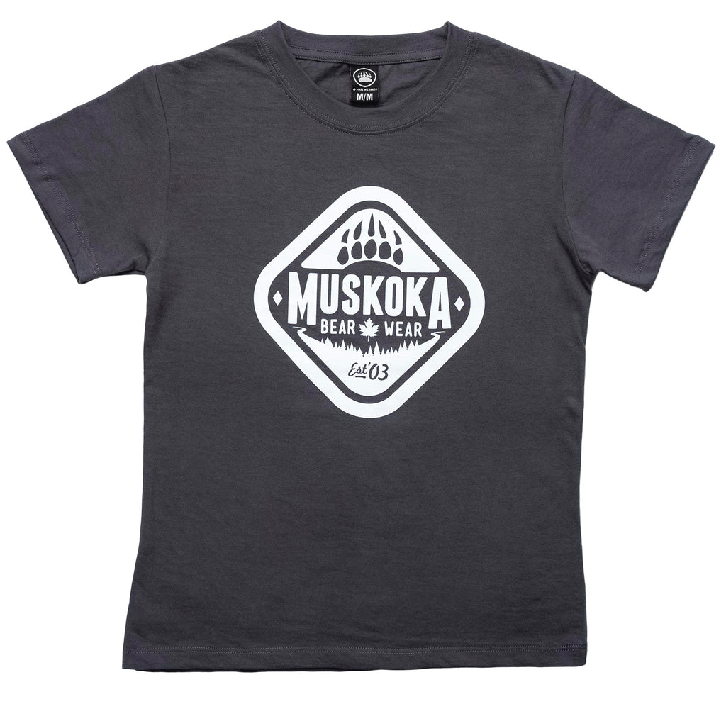 Muskoka Bear Wear – Youth T-Shirt (Organic Cotton) in Dark Charcoal