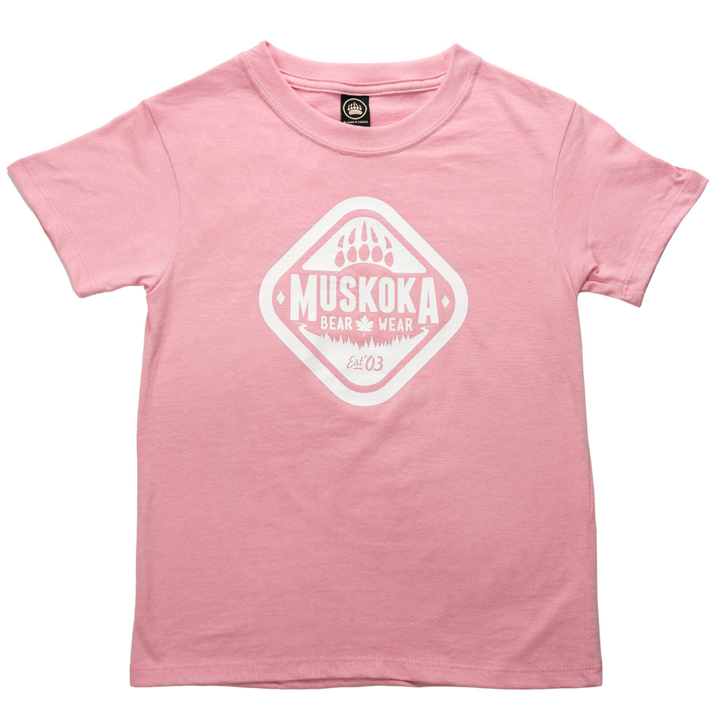 Muskoka Bear Wear – Youth T-Shirt (Organic Cotton) in Soft Pink