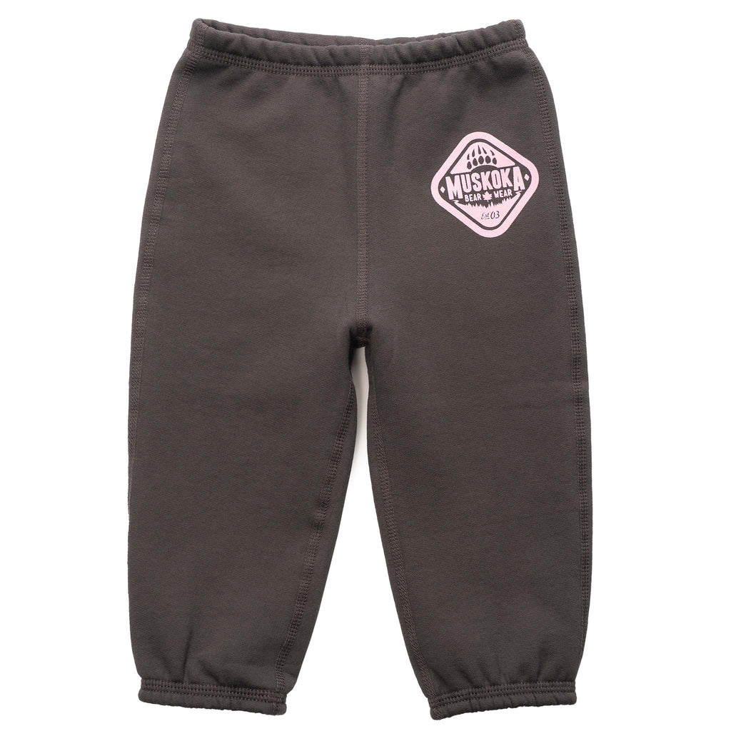 Muskoka Bear Wear – Infant Paw Pants in Dark Charcoal with Pink