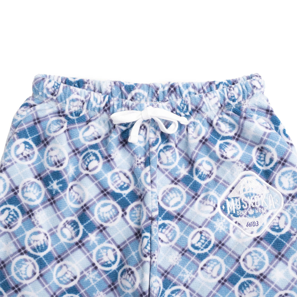 Muskoka Bear Wear – Ladies Christmas Cottage Comfy Pants in Light Blue with Lilac