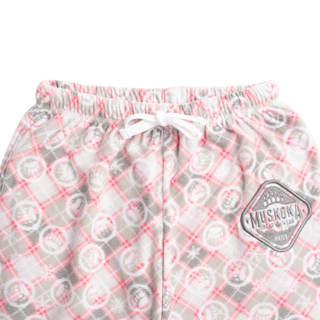 Muskoka Bear Wear – Ladies Christmas Cottage Comfy Pants in Pink with Grey