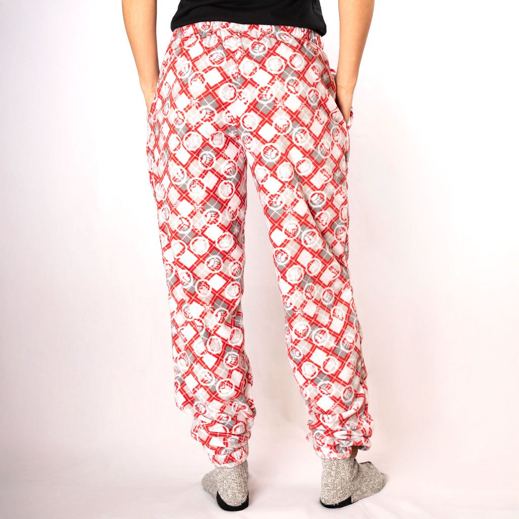 Muskoka Bear Wear – Ladies Christmas Cottage Comfy Pants in Red with Grey