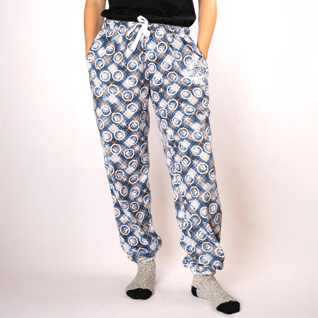 Muskoka Bear Wear – Ladies Christmas Cottage Comfy Pants in Royal with Grey