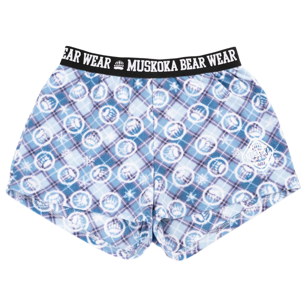 Muskoka Bear Wear – Ladies Christmas Cottage Comfy Shorts in Light Blue with Lilac