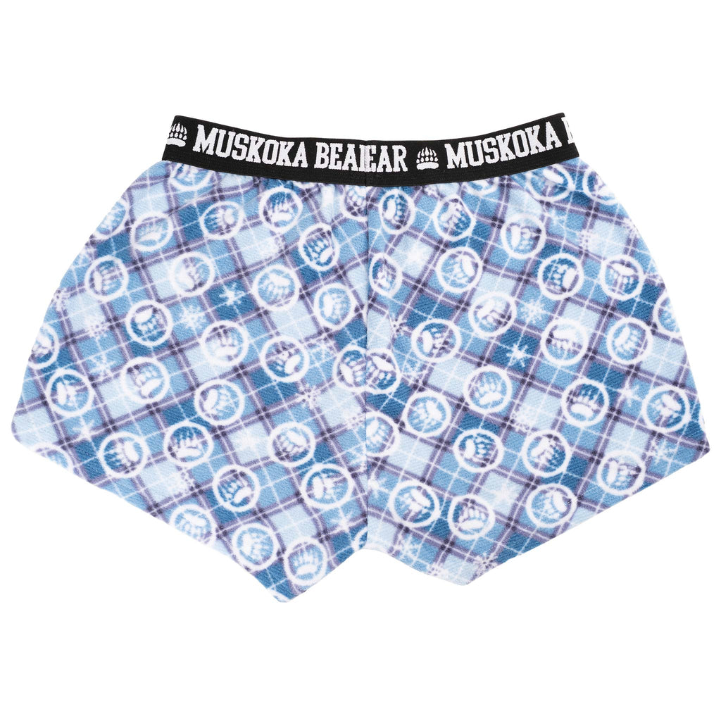 Muskoka Bear Wear – Ladies Christmas Cottage Comfy Shorts in Light Blue with Lilac