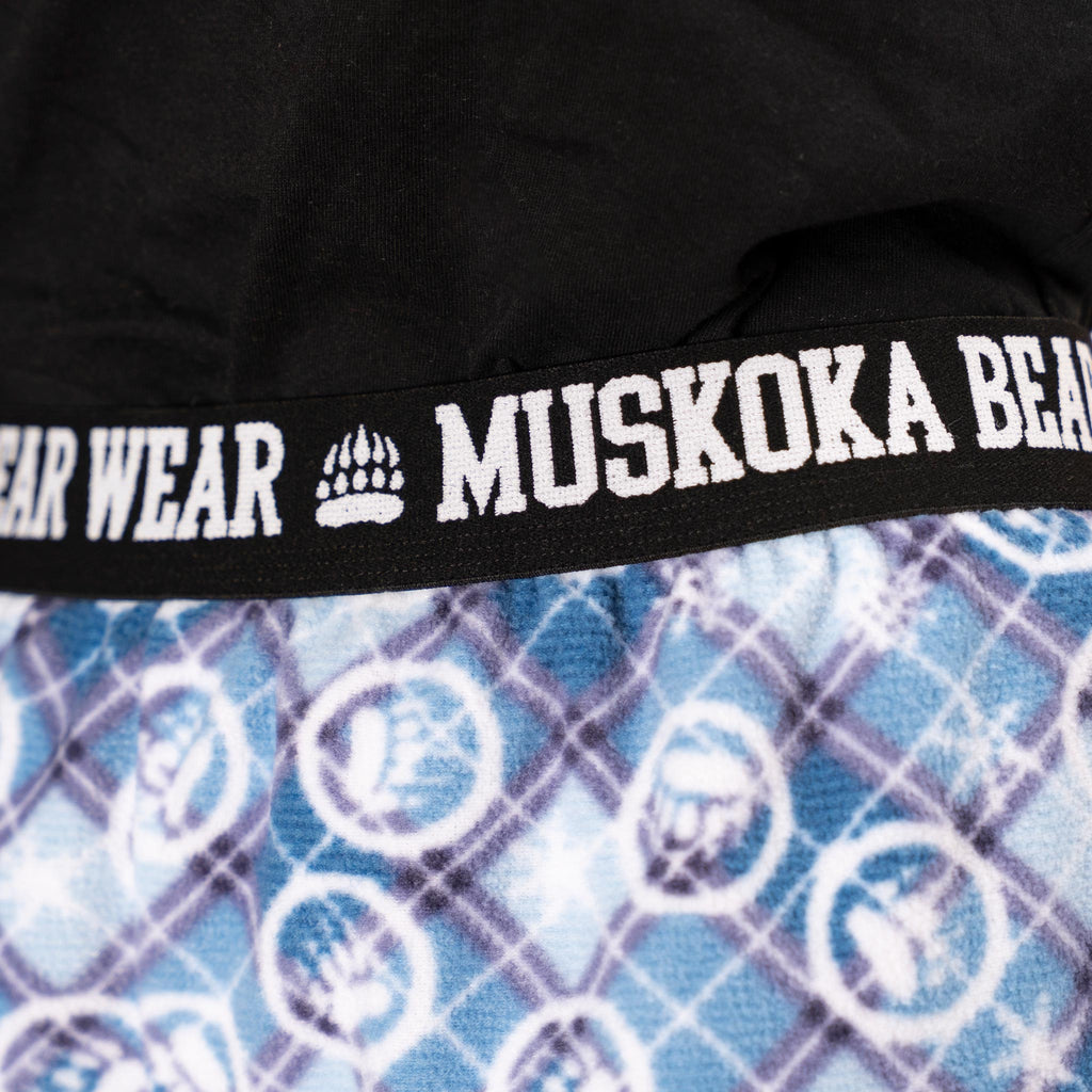 Muskoka Bear Wear – Ladies Christmas Cottage Comfy Shorts in Light Blue with Lilac