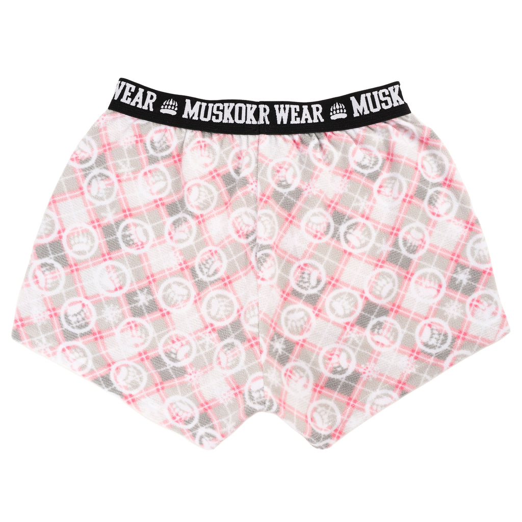 Muskoka Bear Wear – Ladies Christmas Cottage Comfy Shorts in Pink with Grey