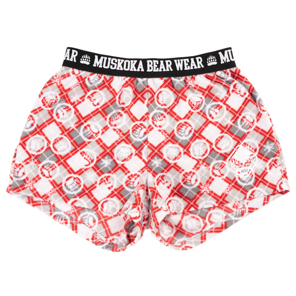 Muskoka Bear Wear – Ladies Christmas Cottage Comfy Shorts in Red with Grey
