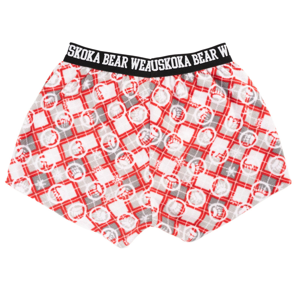 Muskoka Bear Wear – Ladies Christmas Cottage Comfy Shorts in Red with Grey