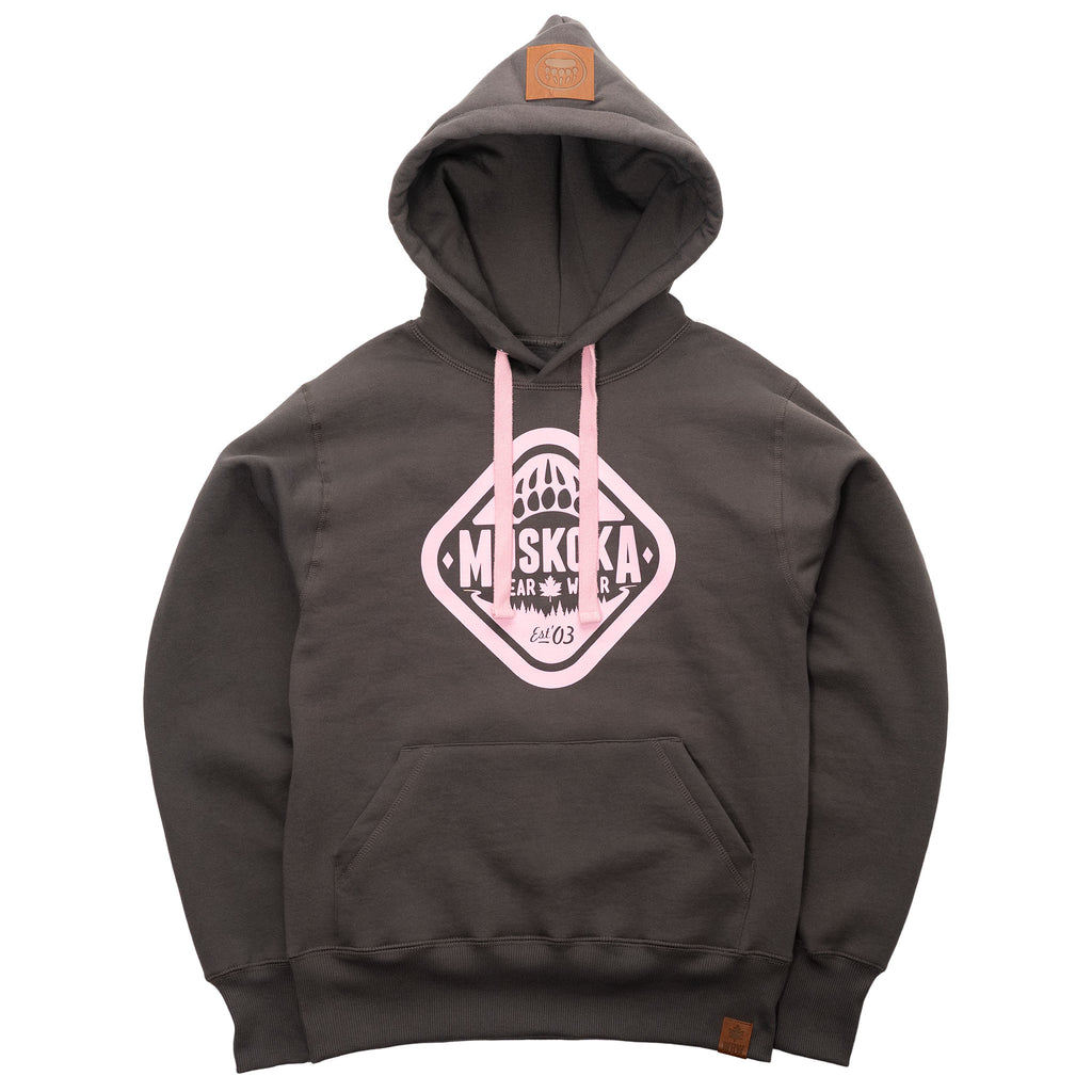 Muskoka Bear Wear – Made in Canada – Ladies Classic Hoody in Dark Charcoal with Pink