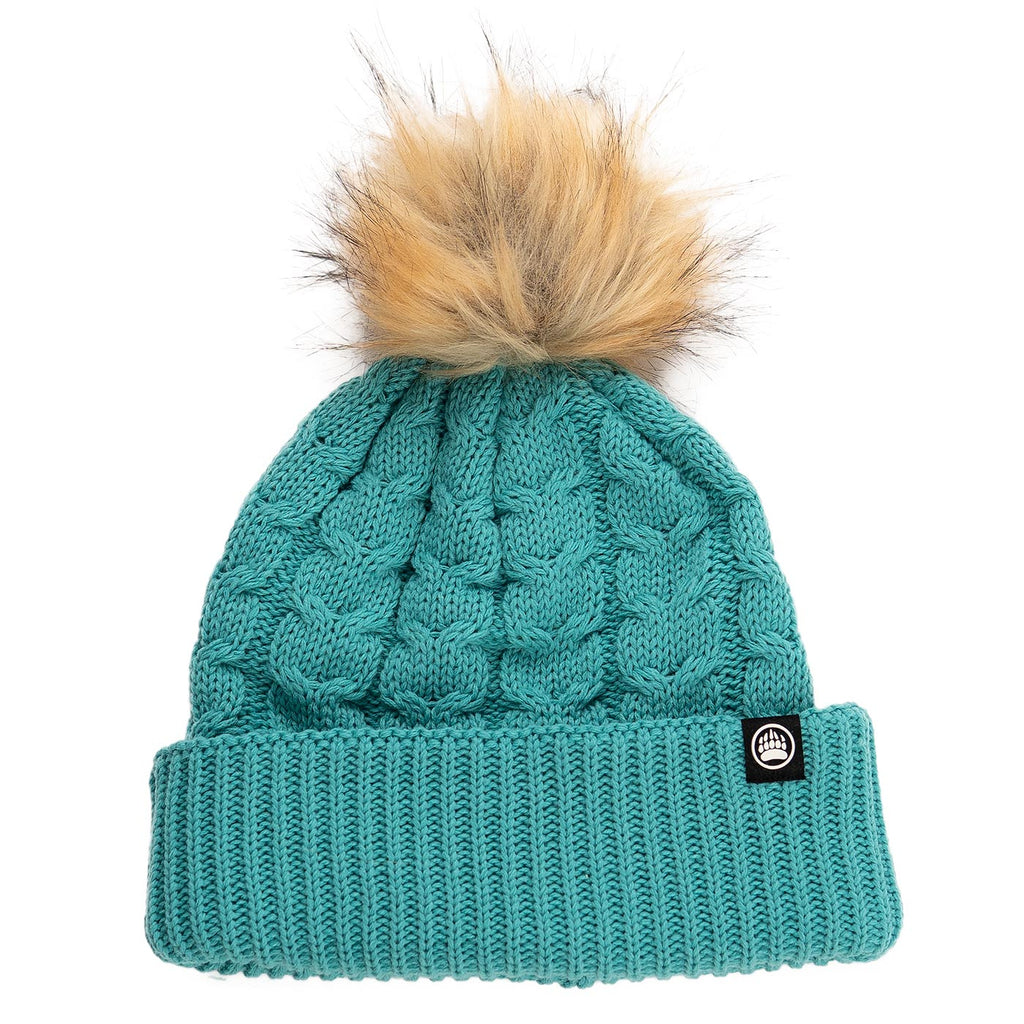 Ladies Cuffed Knit Pom Toque in Teal