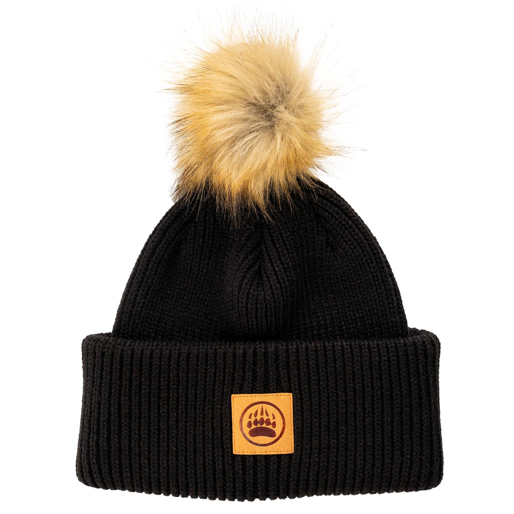 Ladies Double Cuffed Thick Toque (With Pom) in Black