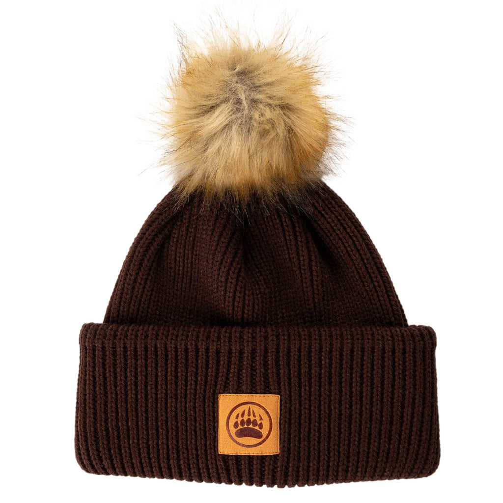 Ladies Double Cuffed Thick Toque (With Pom) in Dark Brown