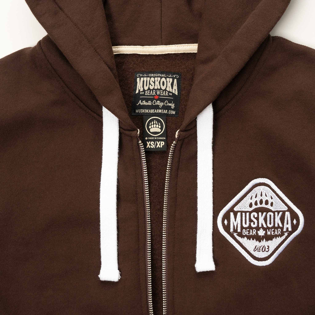 Muskoka Bear Wear – Ladies Classic Full-Zip Hoody in Dark Brown