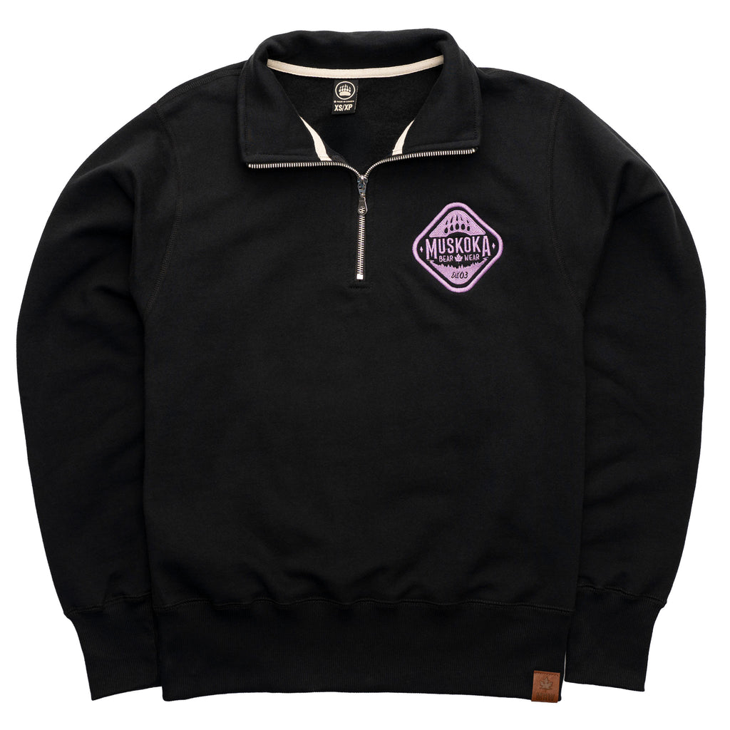 Muskoka Bear Wear – Made in Canada – Ladies Quarter Zip in Black with Lilac