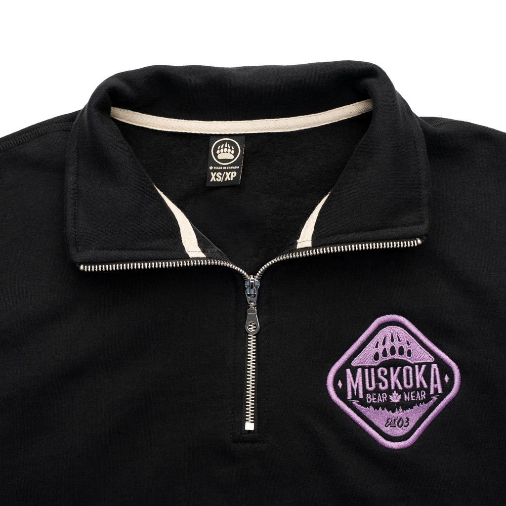 Muskoka Bear Wear – Made in Canada – Ladies Quarter Zip in Black with Lilac
