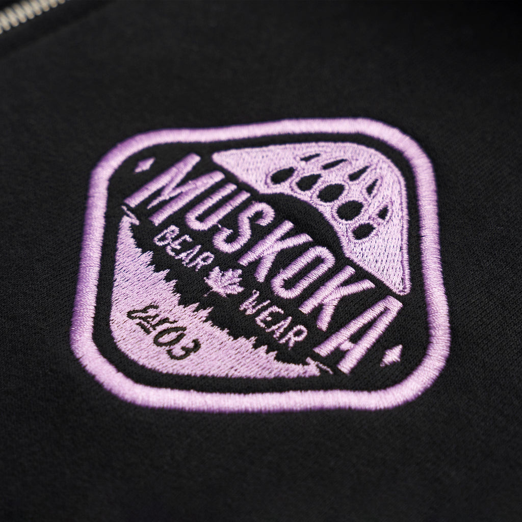 Muskoka Bear Wear – Made in Canada – Ladies Quarter Zip in Black with Lilac