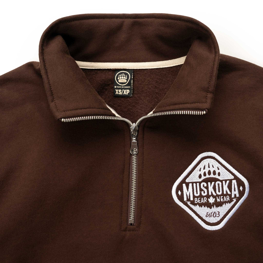 Muskoka Bear Wear – Ladies Quarter Zip in Dark Brown