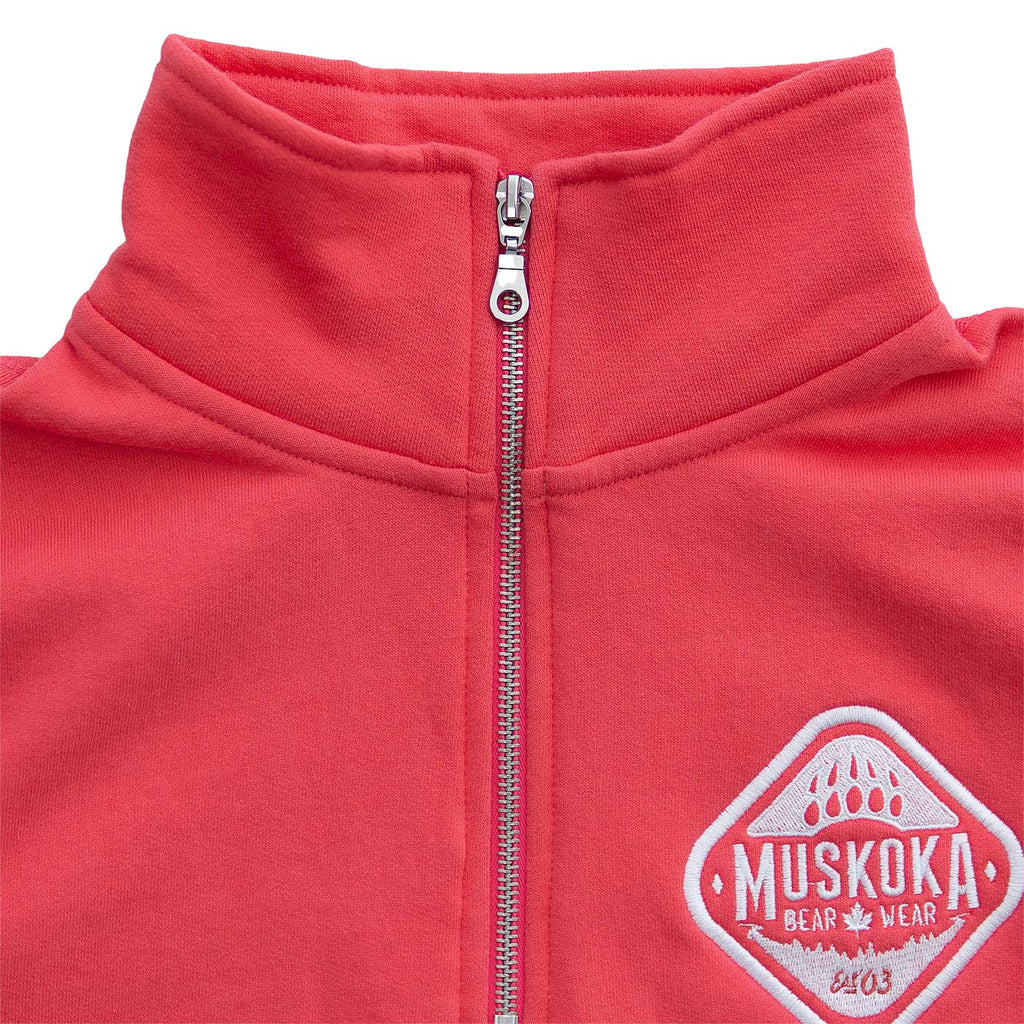 Muskoka Bear Wear - Ladies Quarter Zip in Paradise Pink with White  Edit alt text