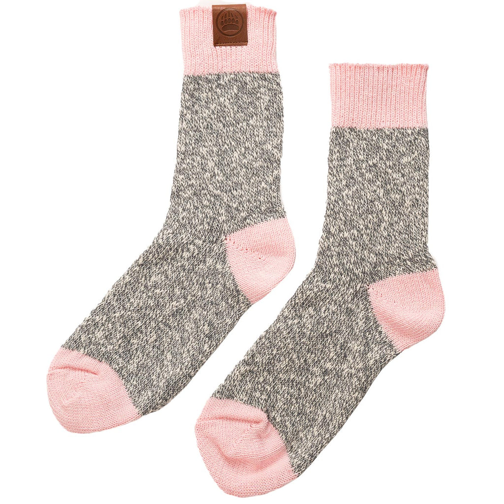 Ladies Socks in Grey Mix with Soft Pink Band