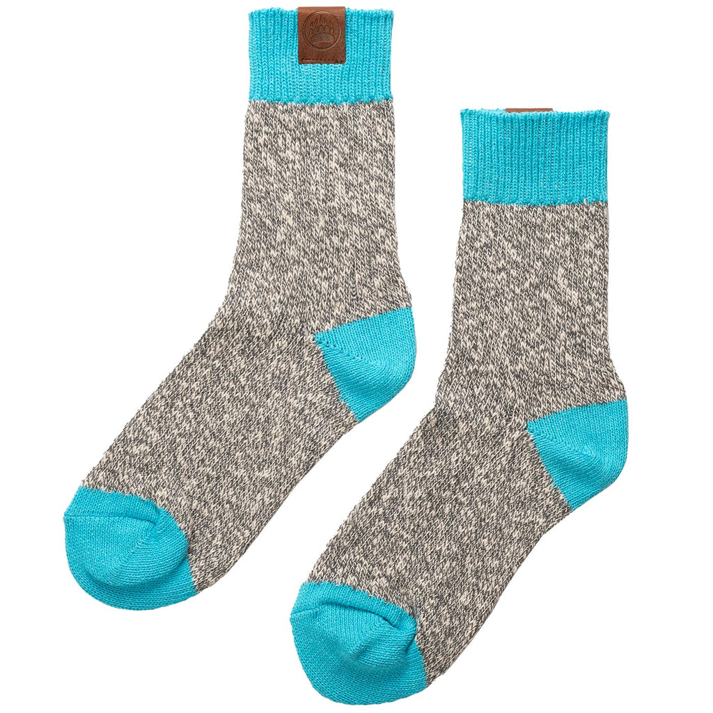 Ladies Socks in Grey Mix with Soft New Teal Band