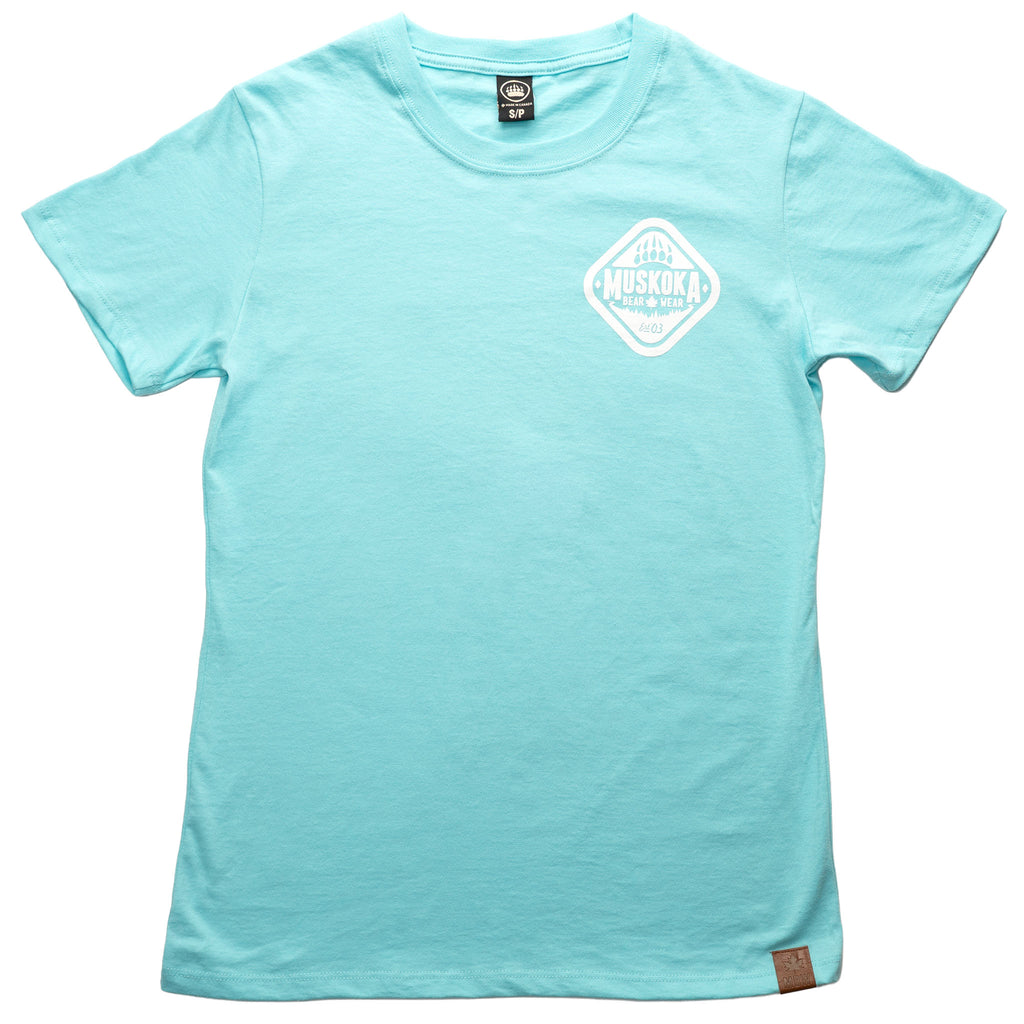 Muskoka Bear Wear – Ladies T-Shirt (Organic Cotton) in Aqua