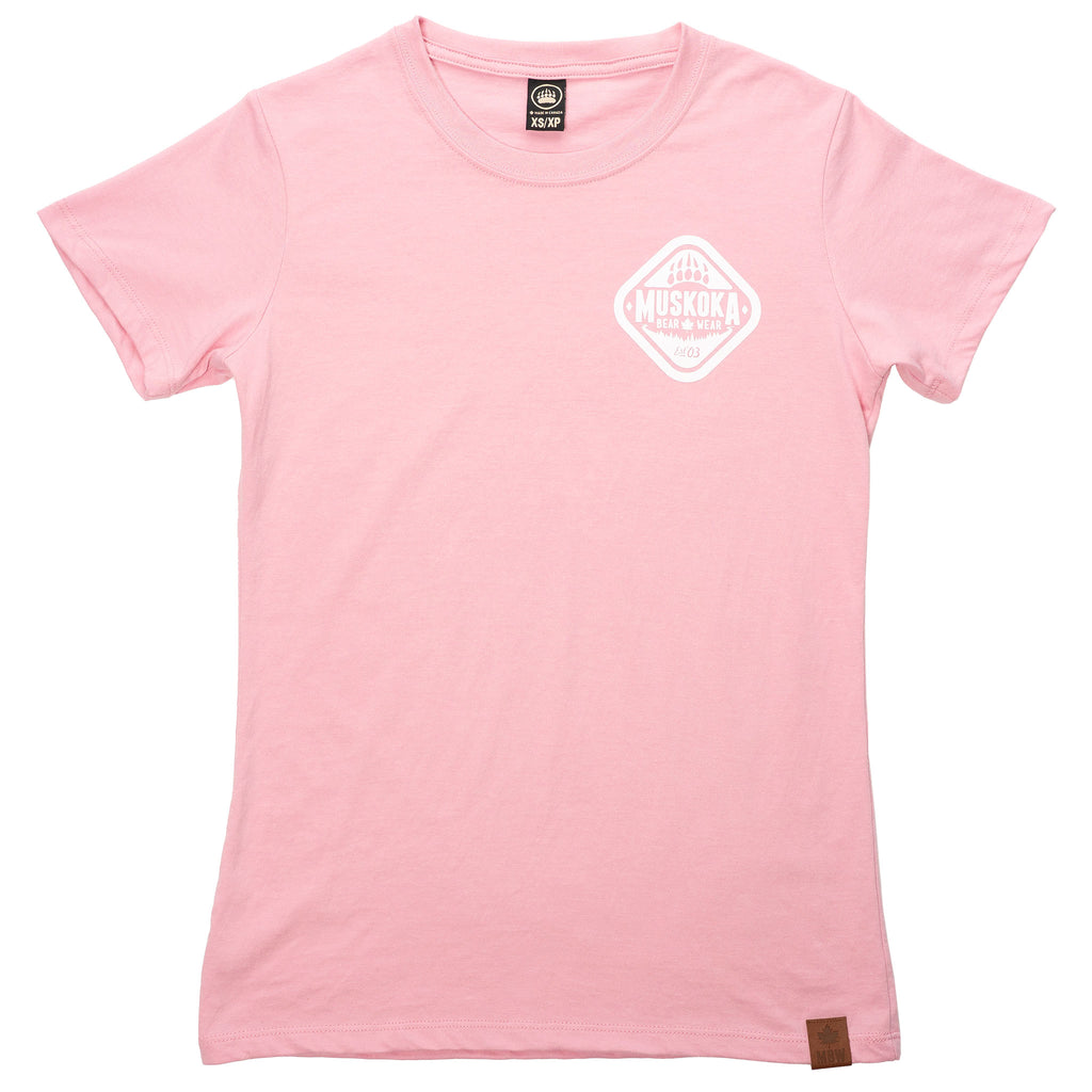 Muskoka Bear Wear – Ladies T-Shirt (Organic Cotton) in Soft Pink