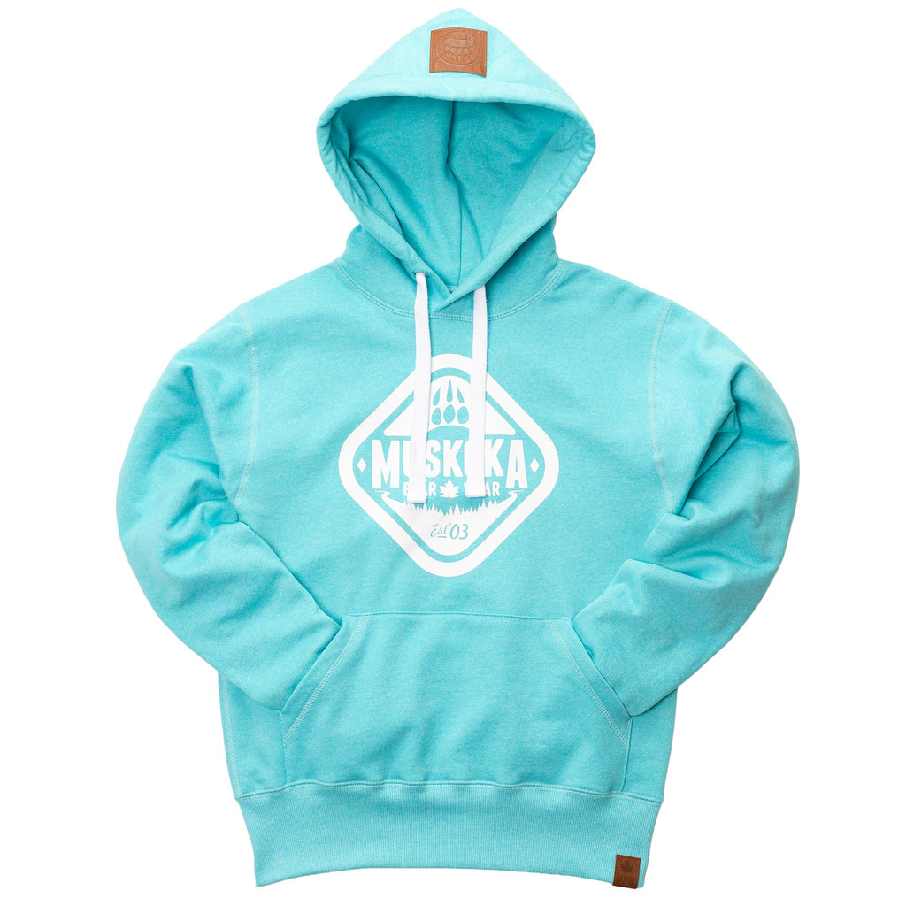 Muskoka Bear Wear – Ladies Vintage Cabin Hoody in Heather Aqua