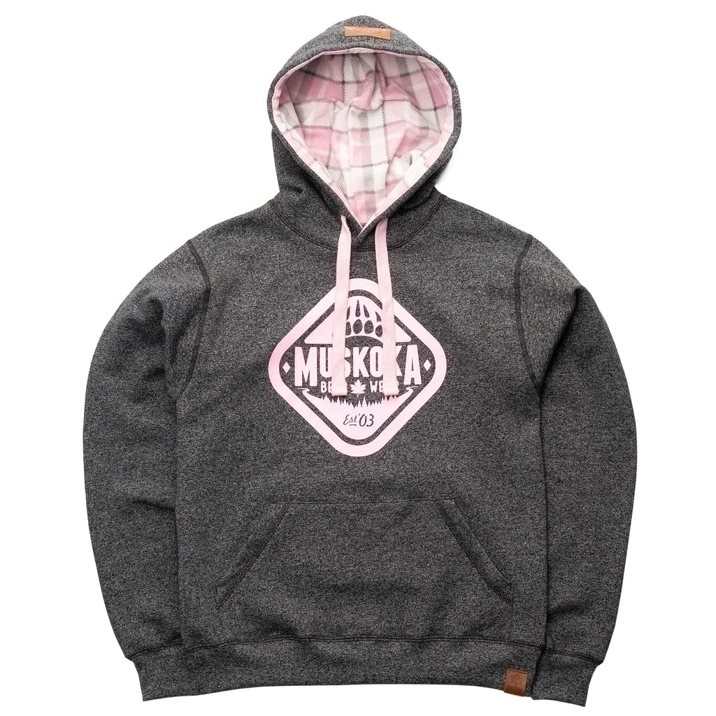 Muskoka Bear Wear – Ladies Vintage Cabin Hoody in Heather Black with Pink