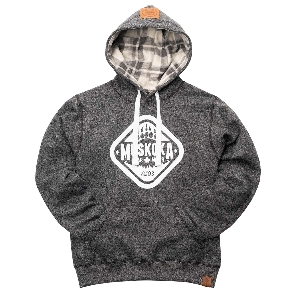 Muskoka Bear Wear – Ladies Vintage Cabin Hoody in Heather Black with White