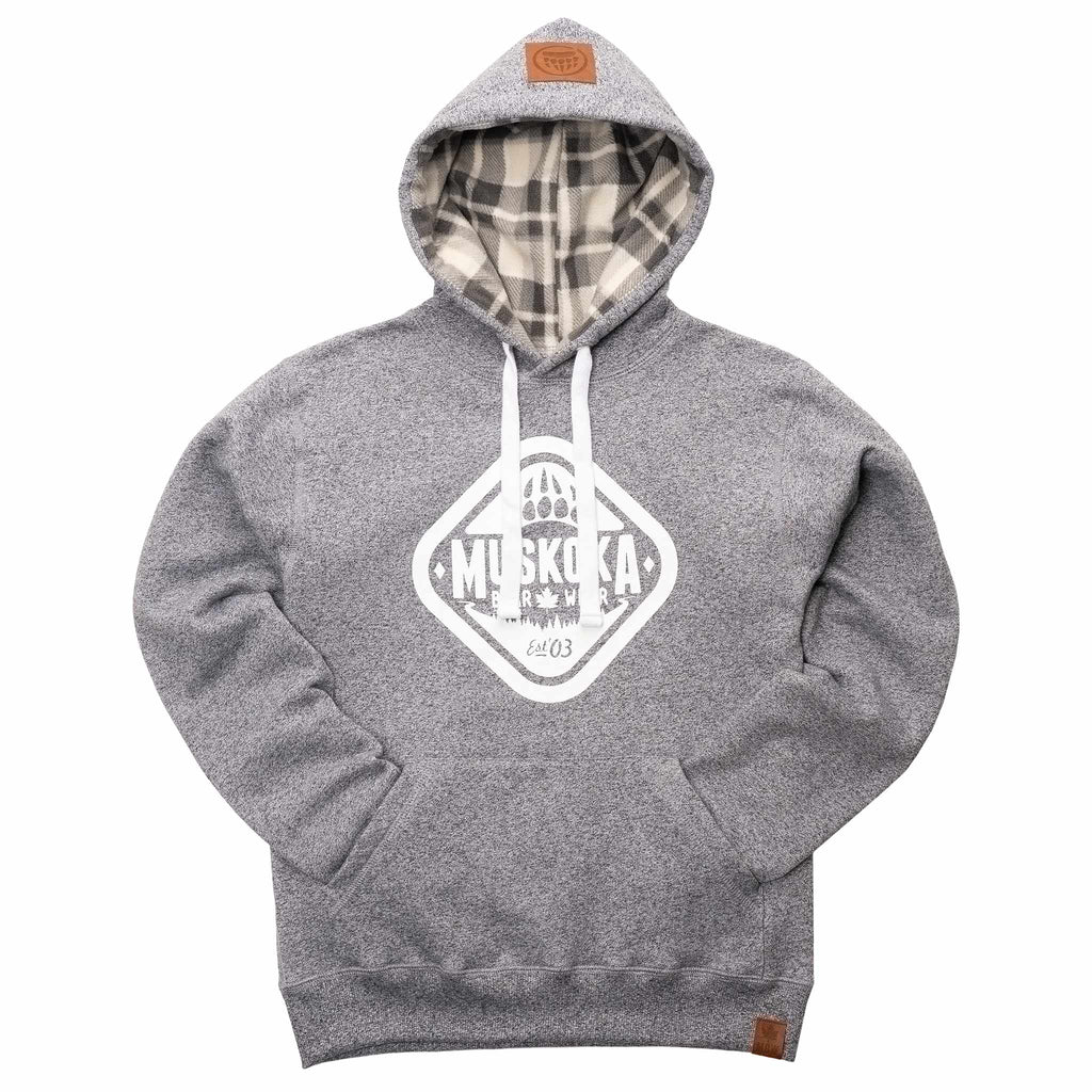 Muskoka Bear Wear – Ladies Vintage Cabin Hoody in Heather Grey with White