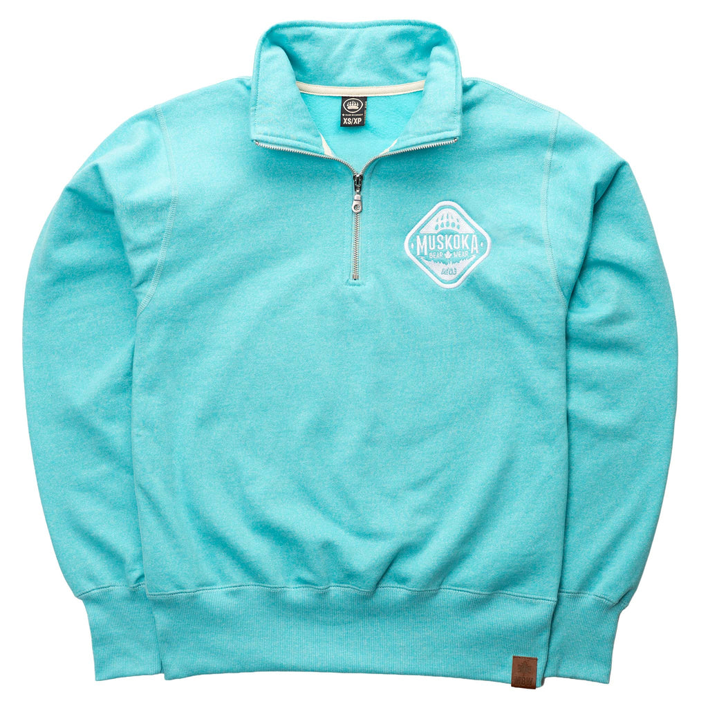 Muskoka Bear Wear – Ladies Vintage Cabin Quarter Zip in Heather Aqua