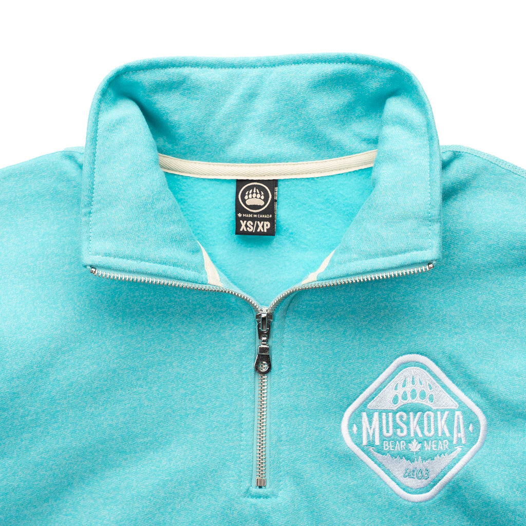 Muskoka Bear Wear – Ladies Vintage Cabin Quarter Zip in Heather Aqua