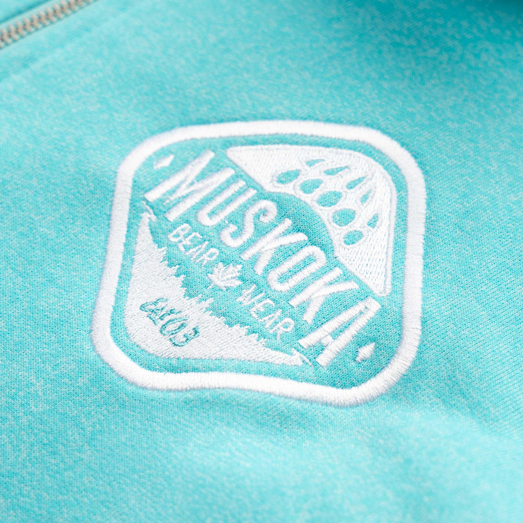 Muskoka Bear Wear – Ladies Vintage Cabin Quarter Zip in Heather Aqua