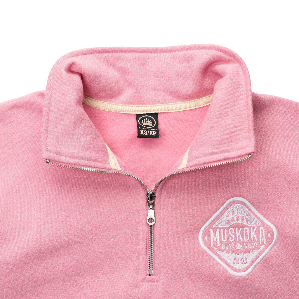 Muskoka Bear Wear – Ladies Vintage Cabin Quarter Zip in Heather Pink