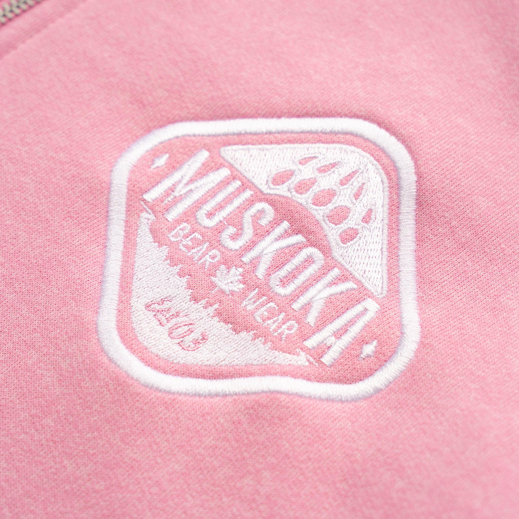 Muskoka Bear Wear – Ladies Vintage Cabin Quarter Zip in Heather Pink