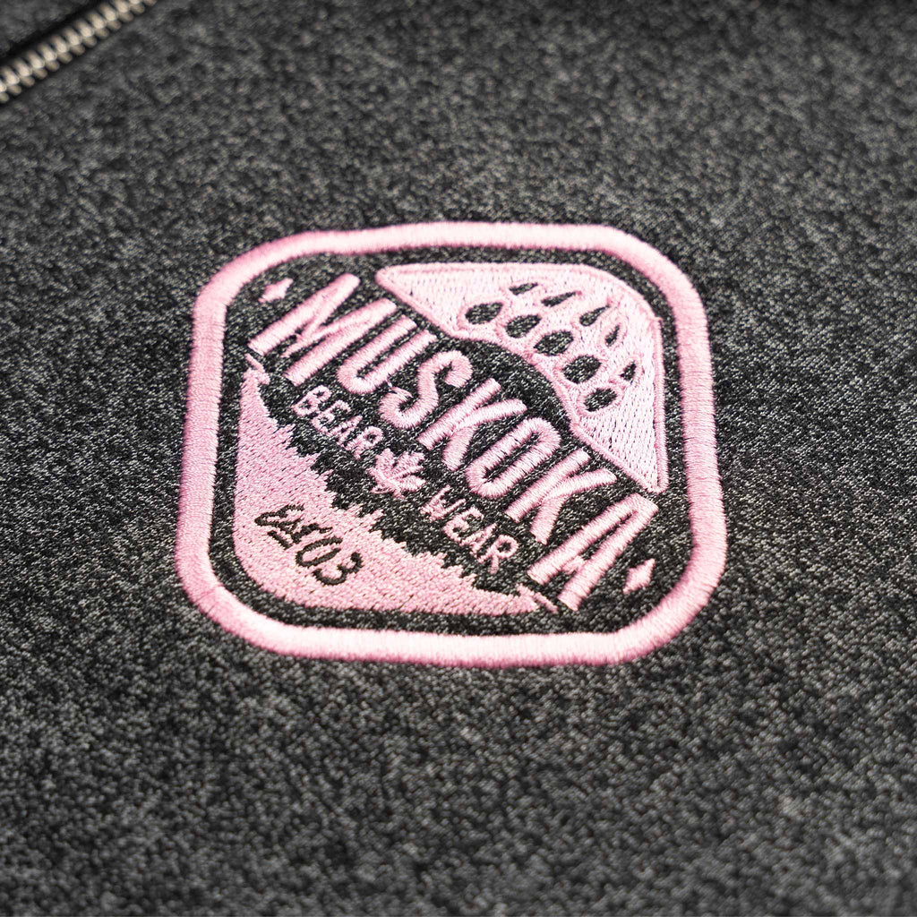 Muskoka Bear Wear – Ladies Vintage Full-Zip Jacket in Heather Black with Pink
