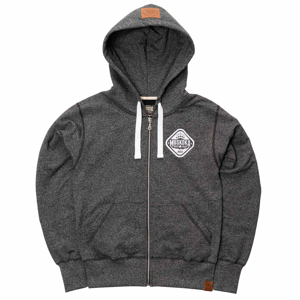 Muskoka Bear Wear – Ladies Vintage Full-Zip Jacket in Heather Black with White