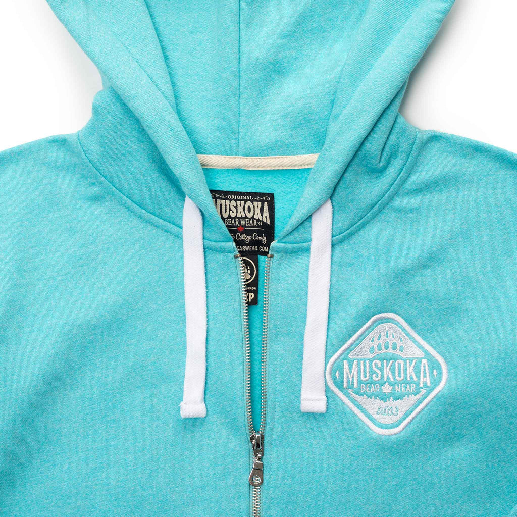 Muskoka Bear Wear – Muskoka Bear Wear – Ladies Vintage Full-Zip Jacket in Heather Aqua