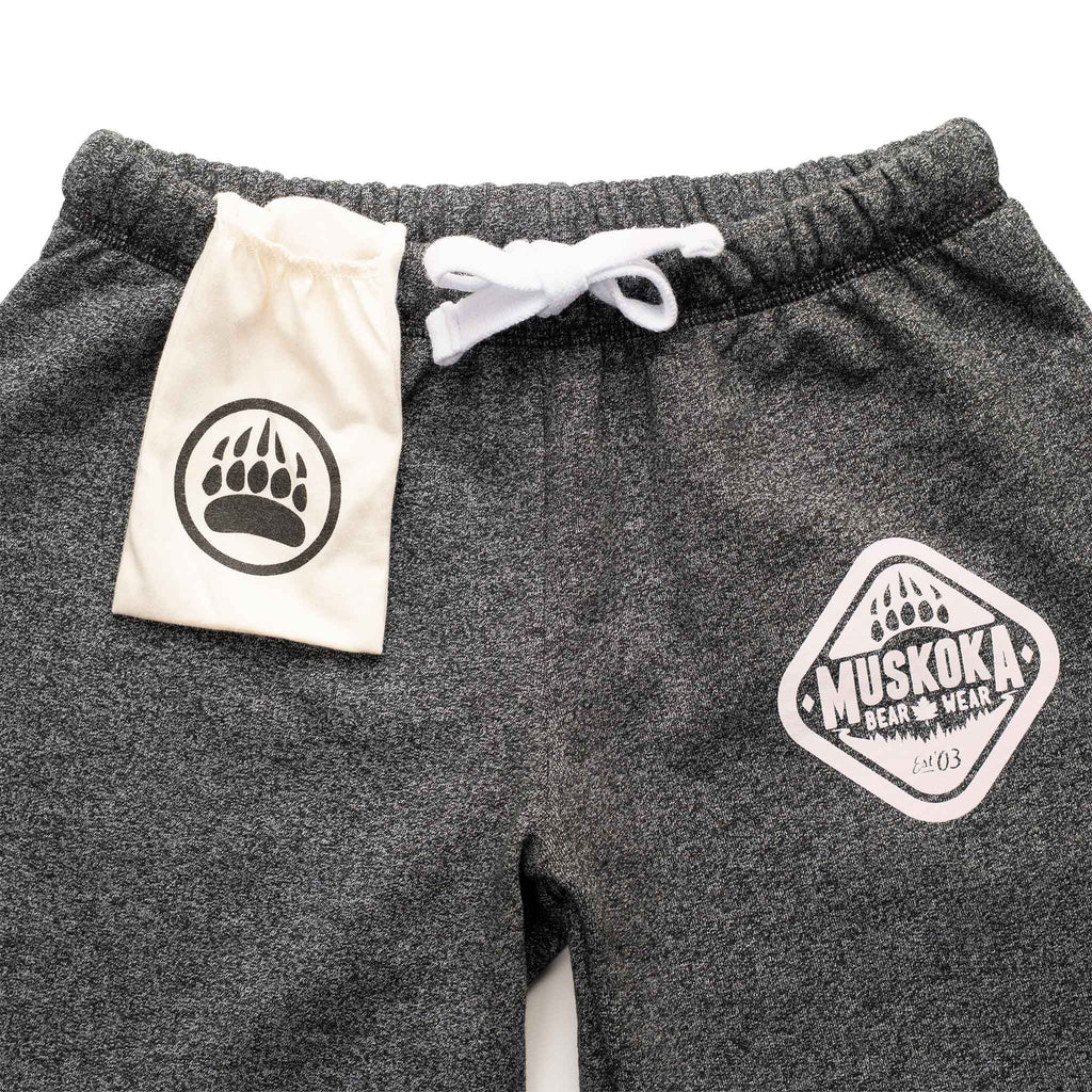 Muskoka Bear Wear – Ladies Vintage Paw Pants in Heather Black with Pink