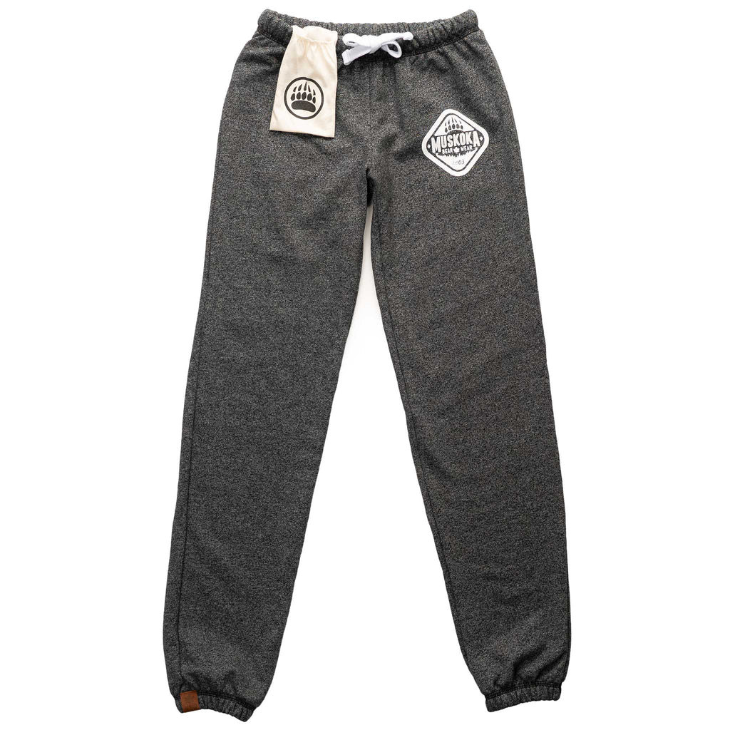 Muskoka Bear Wear – Ladies Vintage Paw Pants in Heather Black with White