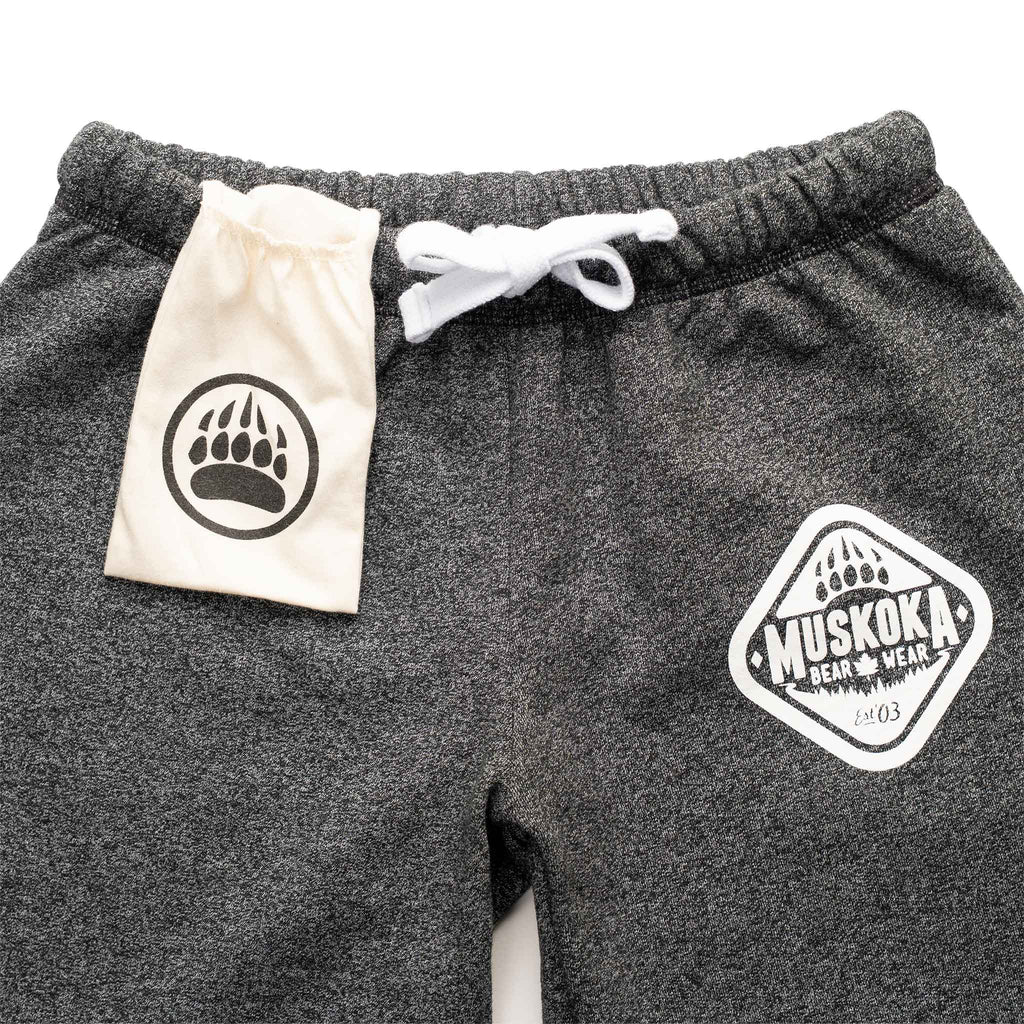 Muskoka Bear Wear – Ladies Vintage Paw Pants in Heather Black with White