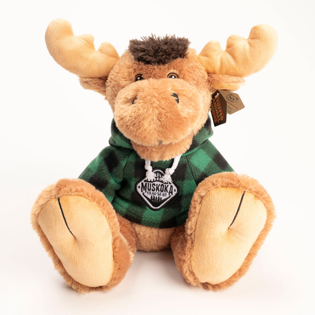 Muskoka Bear Wear – MBW Stuffed Moose with Green Hoody