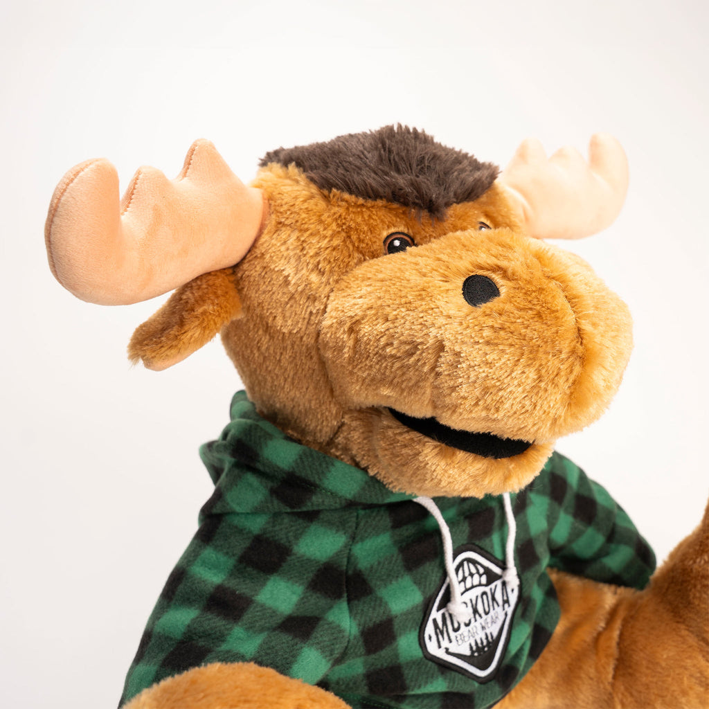 Muskoka Bear Wear – MBW Large Stuffed Moose with Green Hoody
