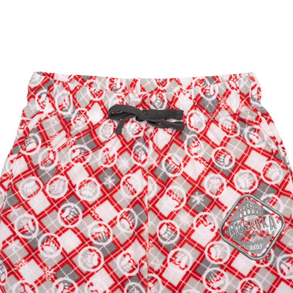 Muskoka Bear Wear – Men's Christmas Cottage Comfy Pants in Red with Grey