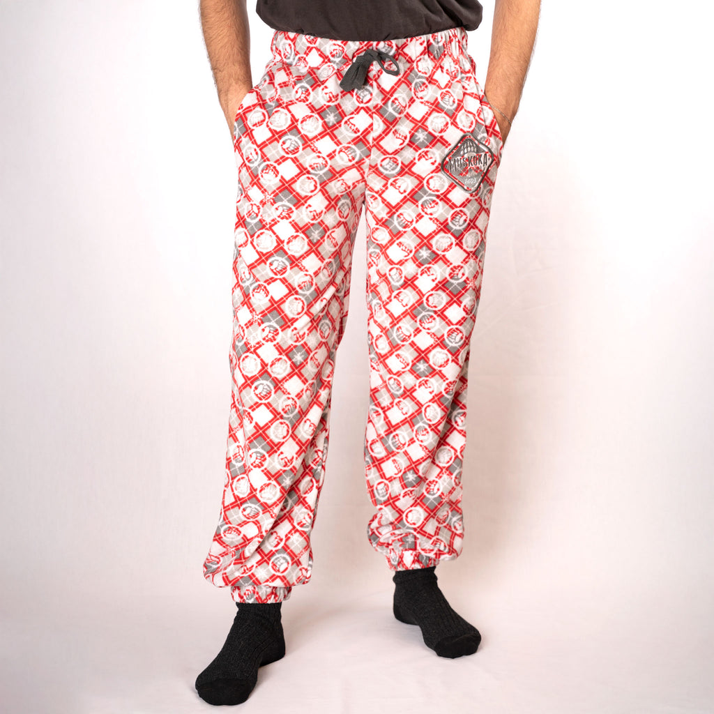 Muskoka Bear Wear – Men's Christmas Cottage Comfy Pants in Red with Grey